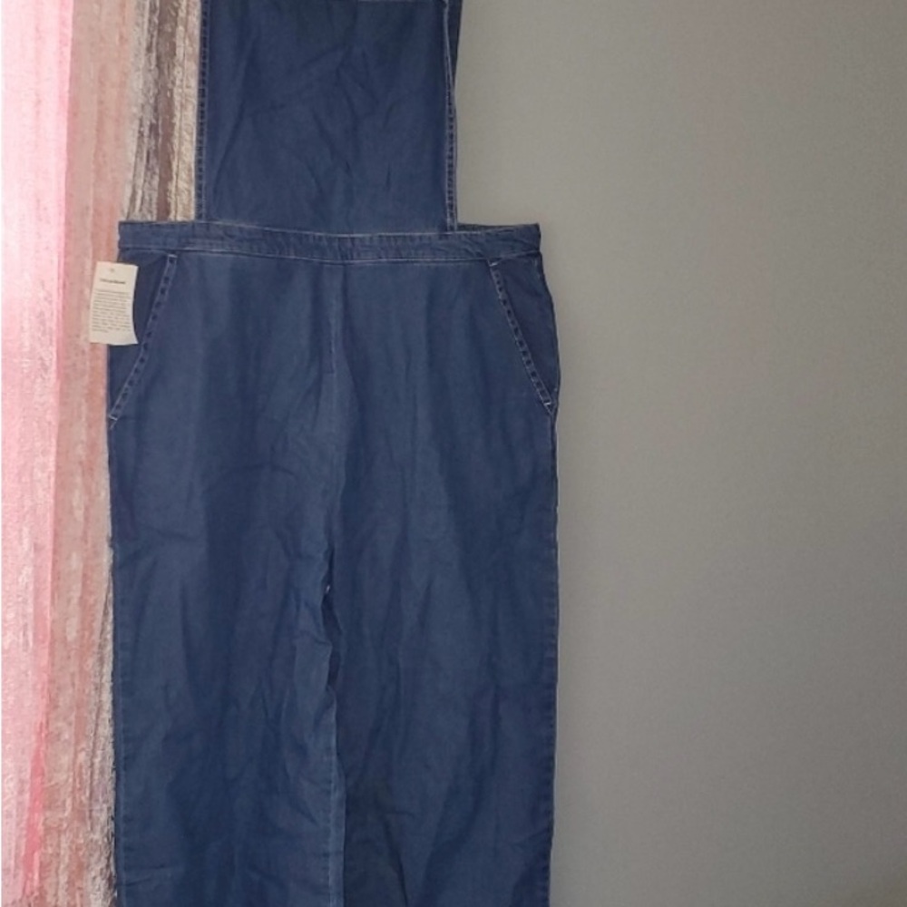 American Apparel Wide Leg Cropped Denim Bib Overalls size Large NWT
